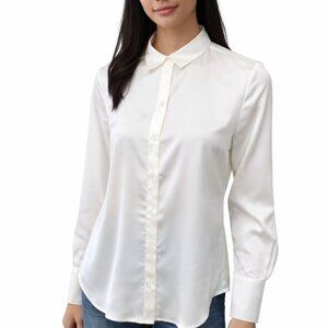 NWT Banana Republic Petite Ivory Satin Button Down